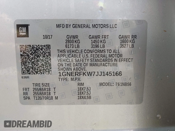 2018 Chevrolet Traverse LS z VIN 1GNERFKW7JJ145166, wystawiony jako IAAI lot #42161304 z przebiegiem 104 165 mil mil oraz . Historia ofert i sprzedaży dostępna na DreamBid. Obrazek 9.