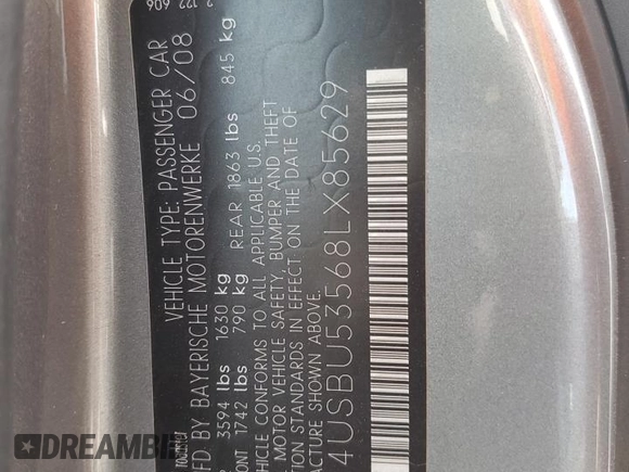 2008 BMW Z4 3.0si with VIN 4USBU53568LX85629, listed as a Copart auction lot 50333705 with 3,895 mi miles and Salvage title. Bid and sale history available at DreamBid. Image 12.