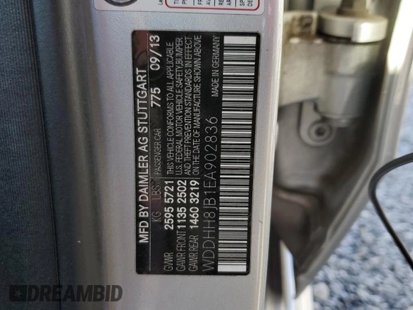 2014 Mercedes-Benz E 350 Luxury with VIN WDDHH8JB1EA902836, listed as a Copart auction lot 49804835 with 93,963 mi miles and Salvage Title. Bid and sale history available at DreamBid. Image 13.