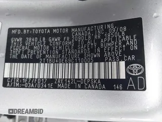 2009 Toyota Corolla with VIN 2T1BU40E69C110005, listed as a IAAI auction lot 41670634 with 191,866 mi miles. Bid and sale history available at carsss.com. Image 9.