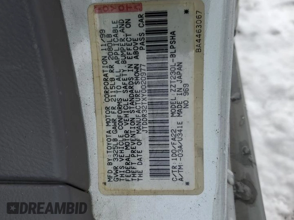 2000 Toyota Celica GT with VIN JTDDR32TXY0020977, listed as a Copart auction lot 86059314 with 249,829 mi miles and Salvage Title. Bid and sale history available at carsss.com. Image 13.