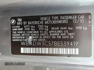 2011 BMW 3 Series 328i with VIN WBADW3C57BE539419, listed as a Copart auction lot 50003215 with 99,228 mi miles and Clean Title. Bid and sale history available at carsss.com. Image 12.