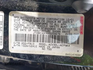 2002 Toyota Camry LE z VIN JTDBE32K420055676, wystawiony jako IAAI lot #42323221 z przebiegiem 286 891 mil mil oraz . Historia ofert i sprzedaży dostępna na DreamBid. Obrazek 9.