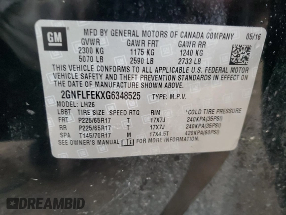 2016 Chevrolet Equinox LT with VIN 2GNFLFEKXG6348525, listed as a Copart auction lot 52869535 with 163,058 mi miles and Clean Title. Bid and sale history available at DreamBid. Image 13.