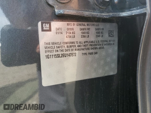 2014 Chevrolet Impala LT with VIN 1G1115SL2EU147872, listed as a Copart auction lot 65397905 with 175,932 mi miles and Clean title. Bid and sale history available at DreamBid. Image 12.