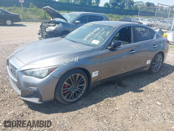 2018 Infiniti Q50 Red Sport 400 with VIN JN1FV7AP7JM461628, listed as a IAAI auction lot 42622062 with 58,561 mi miles and . Bid and sale history available at DreamBid. Image 2.