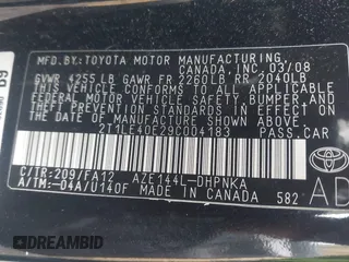 2009 Toyota Matrix S with VIN 2T1LE40E29C004183, listed as a IAAI auction lot 41698226 with 233,914 mi miles. Bid and sale history available at carsss.com. Image 9.