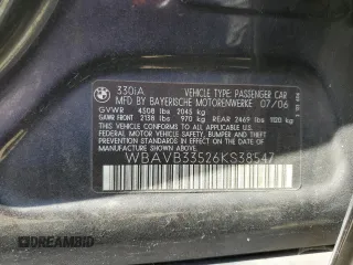 2006 BMW 3 Series 330i with VIN WBAVB33526KS38547, listed as a Copart auction lot 52686815 with 120,137 mi miles and Salvage Title. Bid and sale history available at carsss.com. Image 12.