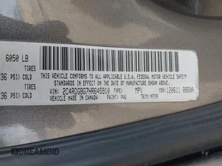 2017 Dodge Grand Caravan SE with VIN 2C4RDGBG7HR645910, listed as a IAAI auction lot 41654177 with 132,016 mi miles and . Bid and sale history available at DreamBid. Image 9.