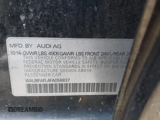 2015 Audi A4 Premium with VIN WAUBFAFL4FA058837, listed as a IAAI auction lot 41907805 with 135,804 mi miles. Bid and sale history available at carsss.com. Image 9.