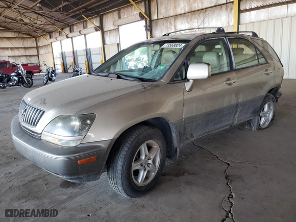 1999 Lexus RX 300 Luxury SUV with VIN JT6HF10U7X0055038, listed as a Copart auction lot 73568824 with 0 mi miles and Salvage Title. Bid and sale history available at carsss.com. Image 1.