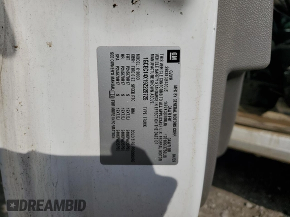 2009 Chevrolet Silverado 1500 Work Truck with VIN 1GCEC14X19Z225725, listed as a Copart auction lot 51499965 with Not Provided miles and Salvage Title. Bid and sale history available at DreamBid. Image 12.