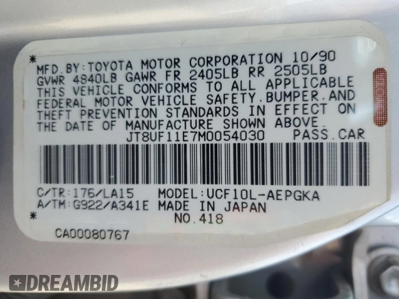 1991 Lexus LS z VIN JT8UF11E7M0054030, wystawiony jako Copart lot #75092094 z przebiegiem 183 760 mil mil oraz Szkoda całkowita • Salvage title. Historia ofert i sprzedaży dostępna na DreamBid. Obrazek 12.