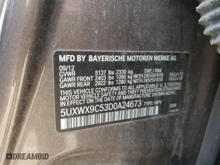 2013 BMW X3 xDrive28i with VIN 5UXWX9C53D0A24673, listed as a Copart auction lot 52356315 with 0 mi miles and Clean Title. Bid and sale history available at carsss.com. Image 16.