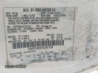 2007 Ford Taurus SE with VIN 1FAFP53U57A187358, listed as a IAAI auction lot 42583317 with Not provided miles and . Bid and sale history available at DreamBid. Image 9.