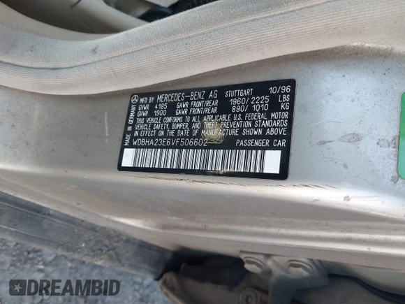 1997 Mercedes-Benz C with VIN WDBHA23E6VF506602, listed as a IAAI auction lot 42042704 with Not provided miles and . Bid and sale history available at DreamBid. Image 9.