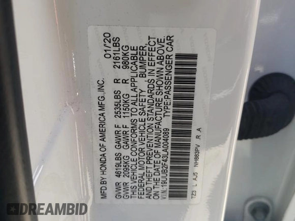 2020 Acura TLX Technology with VIN 19UUB2F43LA004089, listed as a Copart auction lot 56163775 with 56,653 mi miles and Salvage title. Bid and sale history available at DreamBid. Image 12.