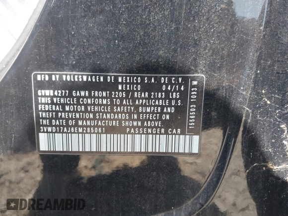 2014 Volkswagen Jetta SE z VIN 3VWD17AJ6EM285061, wystawiony jako IAAI lot #42123807 z przebiegiem 98 000 mil mil oraz . Historia ofert i sprzedaży dostępna na DreamBid. Obrazek 9.