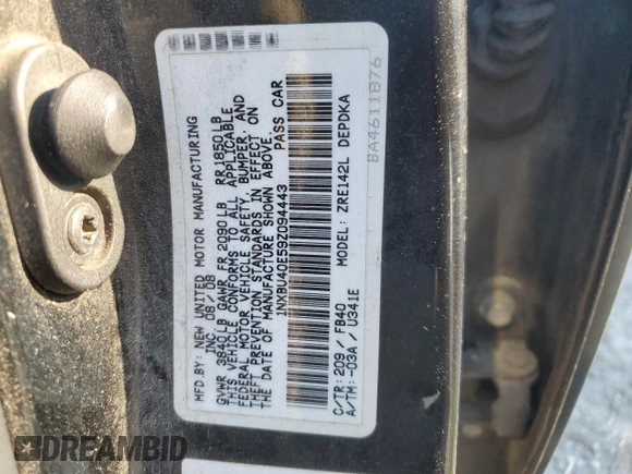 2009 Toyota Corolla with VIN 1NXBU40E59Z094443, listed as a Copart auction lot 50995075 with 278,823 mi miles and Clean Title. Bid and sale history available at carsss.com. Image 12.