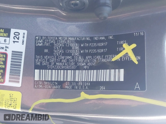 2017 Toyota Sienna XLE Auto Access Seat с VIN 5TDYZ3DC9HS805907, выставлен на аукционе IAAI как лот 41548808 с пробегом 131 607 миль миль и . История ставок и продаж доступна на DreamBid. Изображение 9.