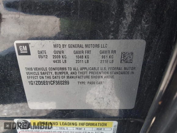 2012 Chevrolet Malibu 2LT with VIN 1G1ZD5E01CF360289, listed as a IAAI auction lot 42126947 with 137,974 mi miles and . Bid and sale history available at DreamBid. Image 9.