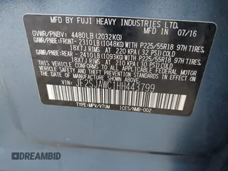 2017 Subaru Forester Touring with VIN JF2SJAWC1HH443799, listed as a IAAI auction lot 41943045 with 122,213 mi miles and . Bid and sale history available at DreamBid. Image 9.