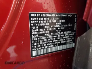 2012 Volkswagen Tiguan SE z VIN WVGAV7AX9CW002143, wystawiony jako Copart lot #55820395 z przebiegiem 174 356 mil mil oraz Czysty tytuł • Clean title. Historia ofert i sprzedaży dostępna na DreamBid. Obrazek 13.