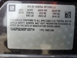2014 Buick LaCrosse Premium II with VIN 1G4GF5G3XEF129714, listed as a Copart auction lot 58734075 with 140,024 mi miles and Salvage title. Bid and sale history available at DreamBid. Image 12.