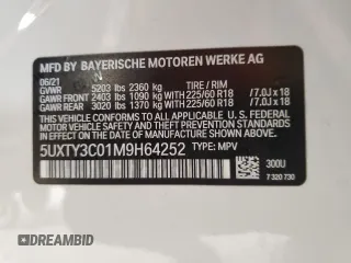 2021 BMW X3 sDrive30i z VIN 5UXTY3C01M9H64252, wystawiony jako Copart lot #54795085 z przebiegiem Nie podano mil oraz Szkoda całkowita • Salvage title. Historia ofert i sprzedaży dostępna na DreamBid. Obrazek 12.
