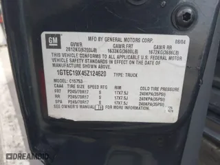 2005 GMC Sierra 1500 Work Truck with VIN 1GTEC19X45Z124620, listed as a IAAI auction lot 41538446 with 1 mi miles. Bid and sale history available at carsss.com. Image 9.