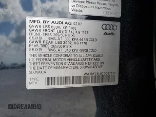 2007 Audi Q7 Premium with VIN WA1BY74L97D087375, listed as a Copart auction lot 55496285 with 163,850 mi miles and Clean title. Bid and sale history available at DreamBid. Image 12.