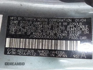 2004 Toyota Prius with VIN JTDKB20U840036719, listed as a IAAI auction lot 42094048 with 212,279 mi miles and . Bid and sale history available at DreamBid. Image 9.