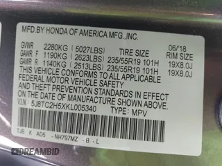 2019 Acura RDX w/Technology Pkg with VIN 5J8TC2H5XKL005340, listed as a IAAI auction lot 42098235 with 61,656 mi miles. Bid and sale history available at carsss.com. Image 9.