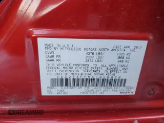 2012 Mitsubishi Galant ES with VIN 4A32B3FF5CE020880, listed as a Copart auction lot 88700325 with 85,274 mi miles and Salvage Title. Bid and sale history available at carsss.com. Image 12.