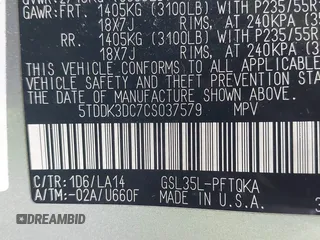 2012 Toyota Sienna XLE with VIN 5TDDK3DC7CS037579, listed as a IAAI auction lot 41080620 with 158,843 mi miles. Bid and sale history available at carsss.com. Image 9.