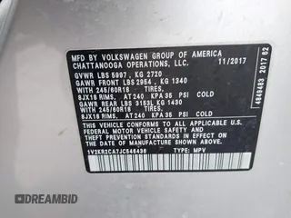 2018 Volkswagen Atlas SE with VIN 1V2KR2CA7JC546436, listed as a IAAI auction lot 41739327 with 123,916 mi miles and . Bid and sale history available at DreamBid. Image 9.