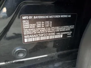 2015 BMW 6 Series 640i z VIN WBA6A0C59FD318390, wystawiony jako Copart lot #87831165 z przebiegiem Nie podano mil oraz Szkoda całkowita • Salvage title. Historia ofert i sprzedaży dostępna na DreamBid. Obrazek 12.