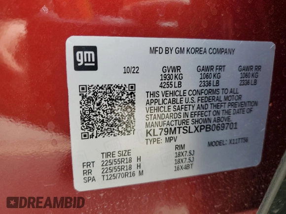 2023 Chevrolet TrailBlazer RS with VIN KL79MTSLXPB069701, listed as a Copart auction lot 47890305 with 16,539 mi miles and Salvage Title. Bid and sale history available at DreamBid. Image 13.