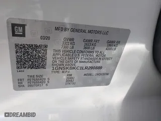 2020 Chevrolet Tahoe LT with VIN 1GNSKBKC1LR290889, listed as a IAAI auction lot 41492821 with 107,843 mi miles. Bid and sale history available at carsss.com. Image 9.