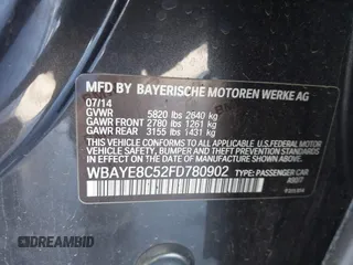 2015 BMW 7 Series 750Li with VIN WBAYE8C52FD780902, listed as a IAAI auction lot 40808265 with 102,774 mi miles. Bid and sale history available at carsss.com. Image 9.