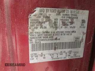 2001 Ford F-150 XLT с VIN 1FTRW07L51KE49668, выставлен на аукционе IAAI как лот 42131067 с пробегом 198 468 миль миль и . История ставок и продаж доступна на DreamBid. Изображение 9.