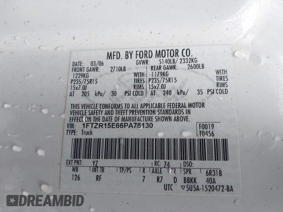 2006 Ford Ranger XL with VIN 1FTZR15E66PA78130, listed as a IAAI auction lot 41296599 with 204,905 mi miles. Bid and sale history available at carsss.com. Image 9.