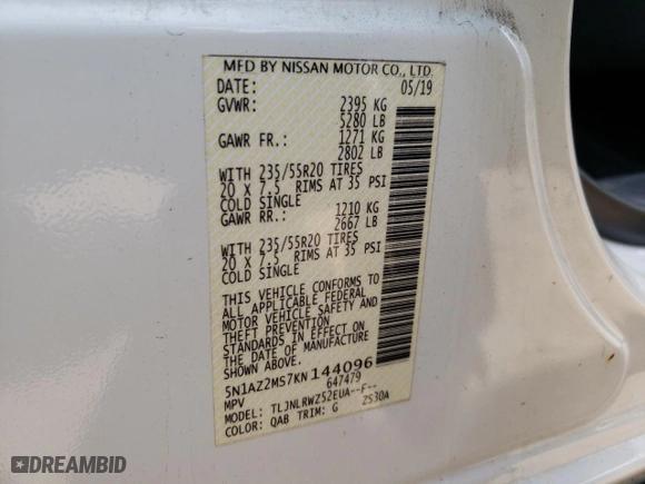 2019 Nissan Murano S with VIN 5N1AZ2MS7KN144096, listed as a Copart auction lot 50419142 with 61,935 mi miles. Bid and sale history available at carsss.com. Image 10.