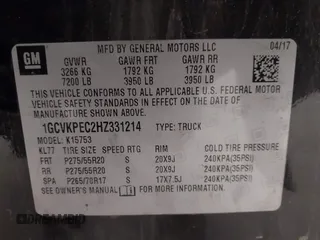 2017 Chevrolet Silverado 1500 Custom with VIN 1GCVKPEC2HZ331214, listed as a IAAI auction lot 40228283 with 132,407 mi miles. Bid and sale history available at carsss.com. Image 9.