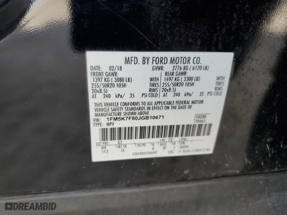 2018 Ford Explorer Limited with VIN 1FM5K7F80JGB10671, listed as a Copart auction lot 44639035 with 123,826 mi miles and Salvage Title. Bid and sale history available at carsss.com. Image 13.