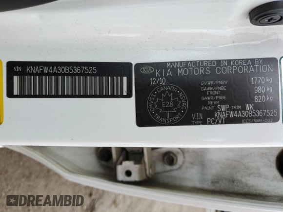 2011 Kia Forte SX с VIN KNAFW4A30B5367525, выставлен на аукционе Copart как лот 56901255 с пробегом 239 321 миль миль и Списание • Salvage title. История ставок и продаж доступна на DreamBid. Изображение 12.