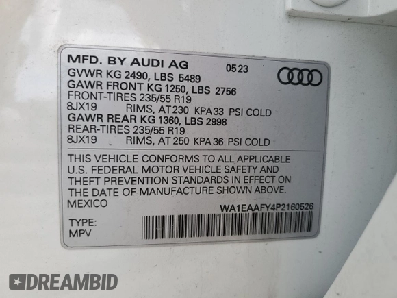 2023 Audi Q5 S line Premium Plus z VIN WA1EAAFY4P2160526, wystawiony jako Copart lot #46300265 z przebiegiem 8354 mil mil oraz Szkody całkowita. Historia ofert i sprzedaży dostępna na DreamBid. Obrazek 16.