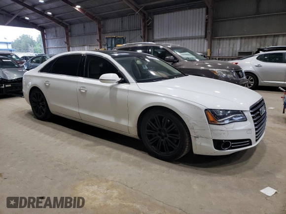 2014 Audi A8 4.0T with VIN WAUR2AFD1EN005555, listed as a Copart auction lot 55664075 with 170,188 mi miles and Salvage title. Bid and sale history available at DreamBid. Image 4.