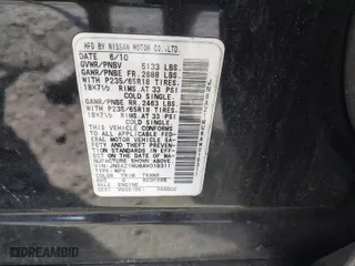 2010 Nissan Murano S with VIN JN8AZ1MU6AW018311, listed as a IAAI auction lot 42025857 with 180,112 mi miles. Bid and sale history available at carsss.com. Image 9.