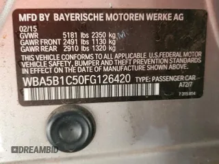 2015 BMW 5 Series 535i with VIN WBA5B1C50FG126420, listed as a Copart auction lot 47316025 with 132,004 mi miles and Salvage Title. Bid and sale history available at carsss.com. Image 14.